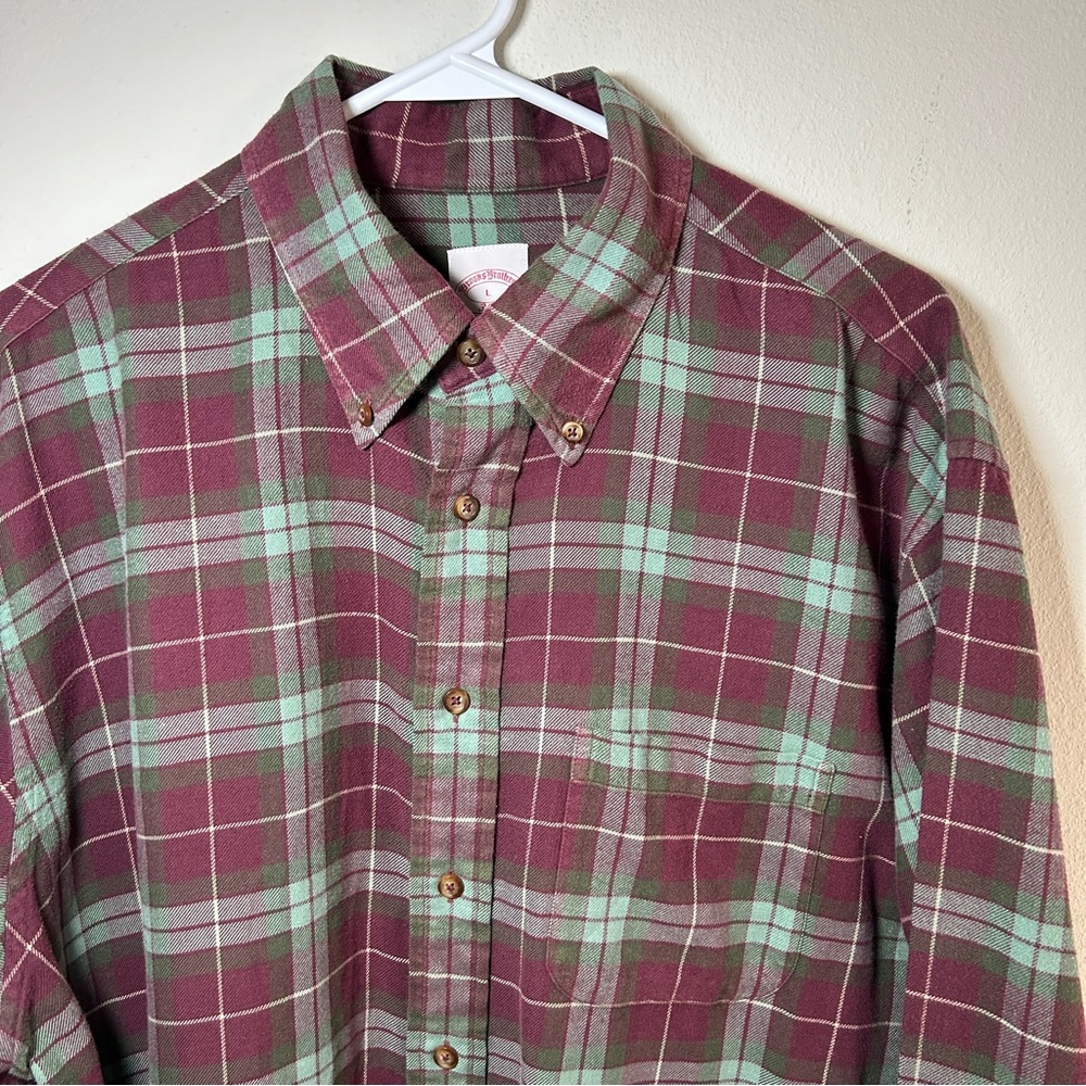 Brooks Brothers 346 Flannel Shirt Mens Large Plaid Button Down Fall Color